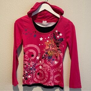 Vintage Xhilaration Cyber Grunge Hot Pink Hooded Top Size L‎ Graphic Heart Stars